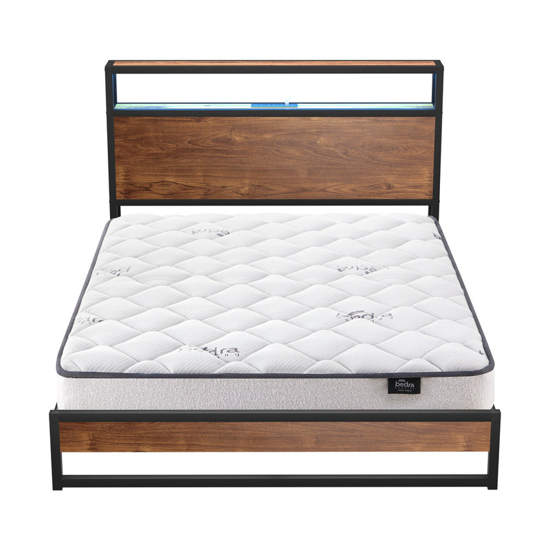 Oikiture Metal Bed Frame Queen Size LED Storage USB with Mattress