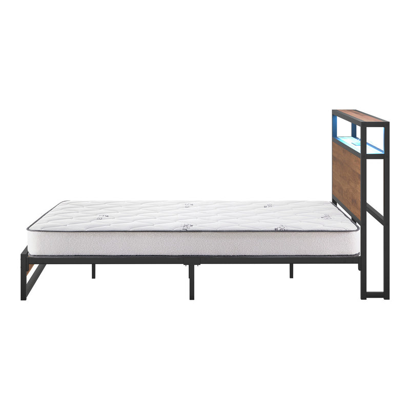 Oikiture Metal Bed Frame Queen Size LED Storage USB with Mattress