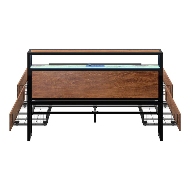 Oikiture Metal Bed Frame Queen LED Headboard Storage Drawers USB