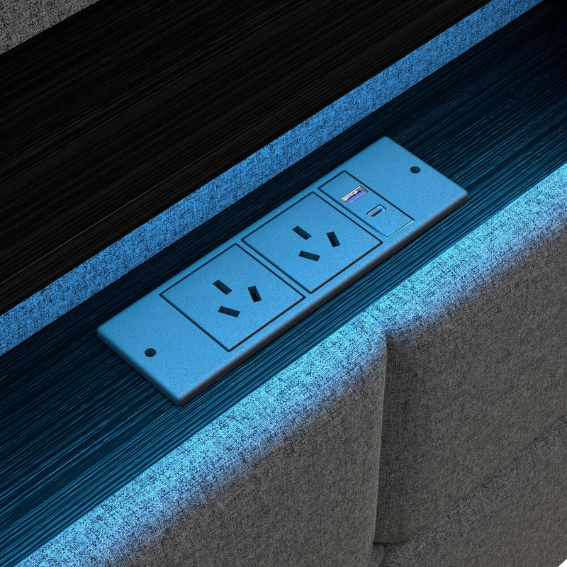 Oikiture King Size Bed Frame With LED Storage Headboard USB Charging
