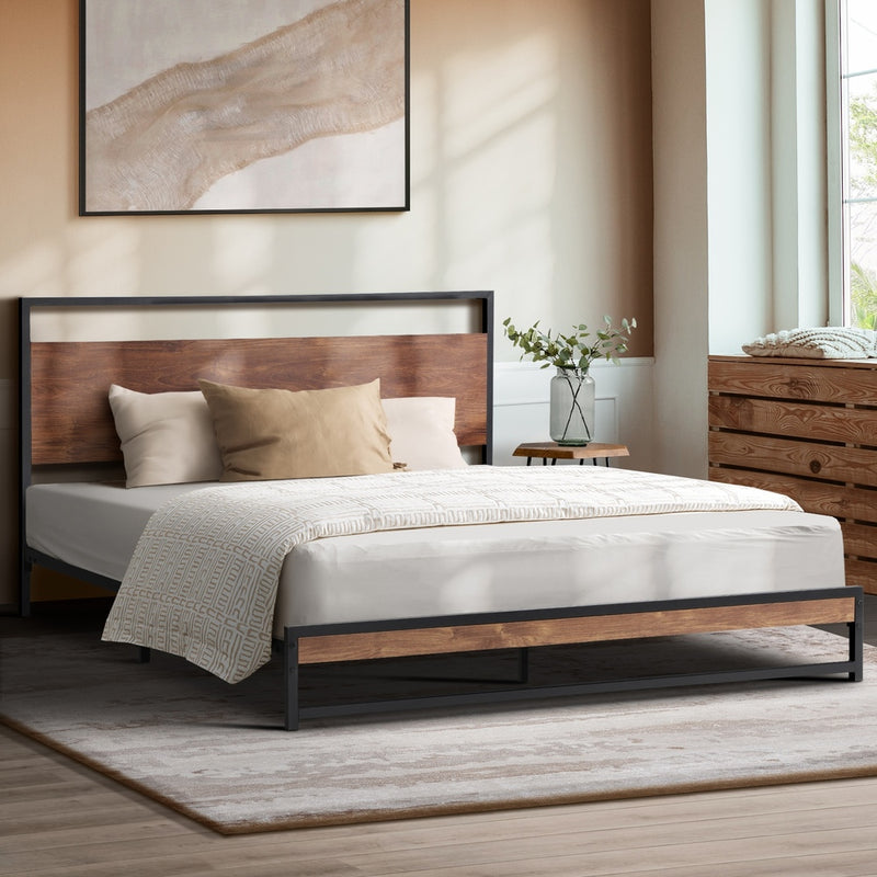 Oikiture Metal Bed Frame Double Size Wooden