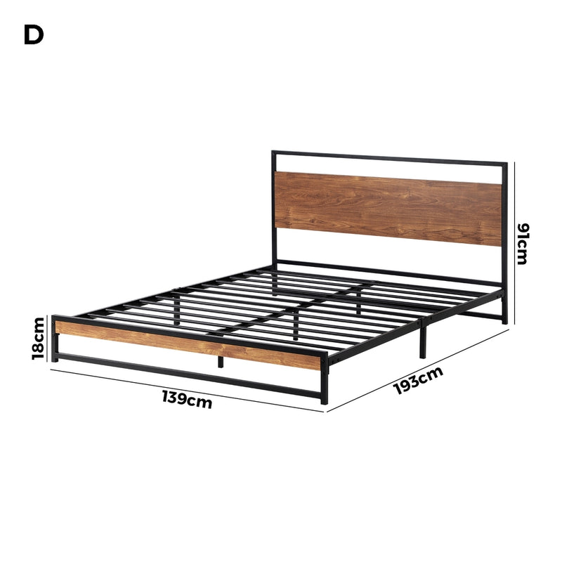 Oikiture Metal Bed Frame Double Size Wooden