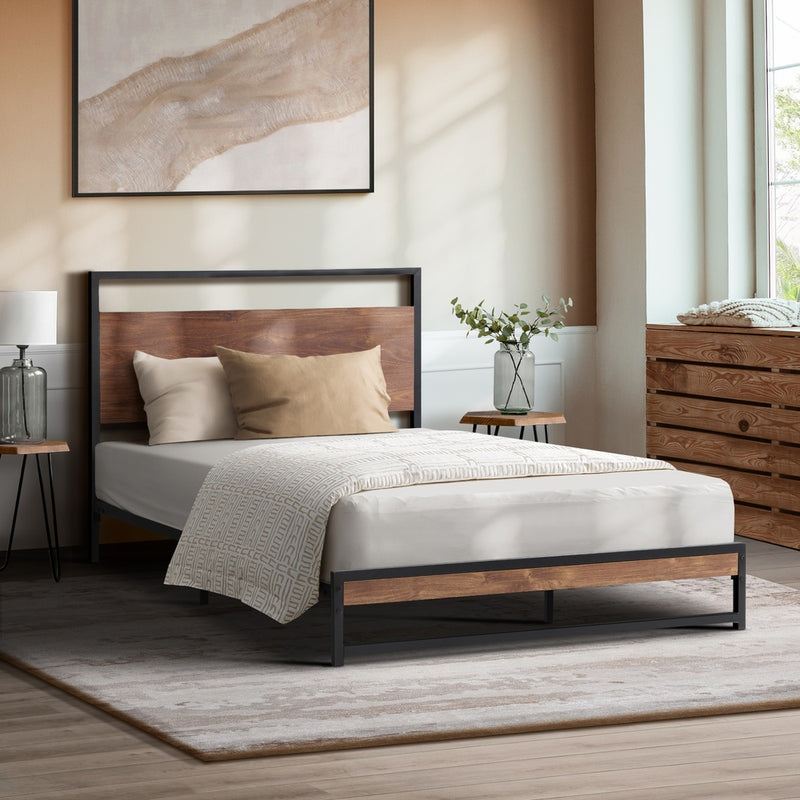 Oikiture Metal Bed Frame King Single Size Wooden