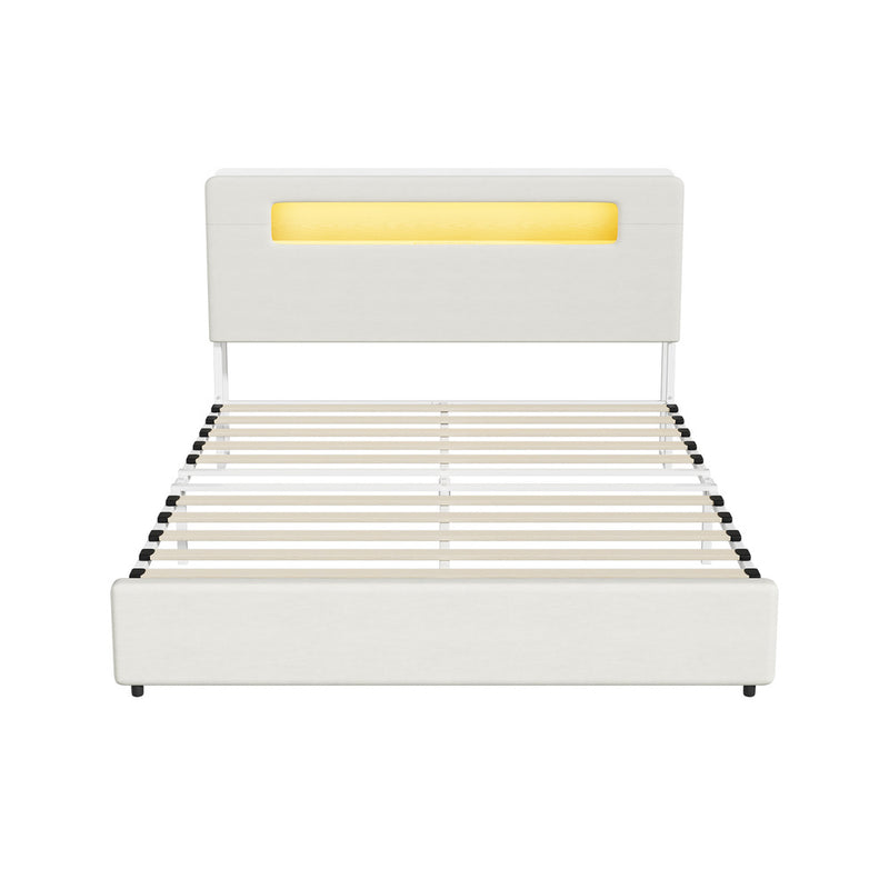 Oikiture Bed Frame Double Size with LED Lights USB Charging Headboad