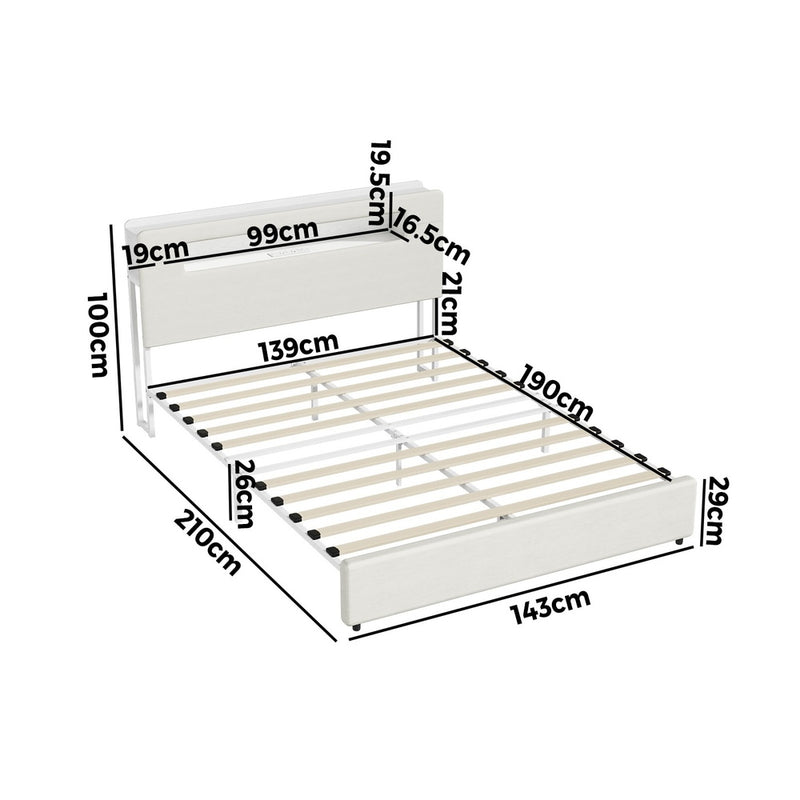 Oikiture Bed Frame Double Size with LED Lights USB Charging Headboad