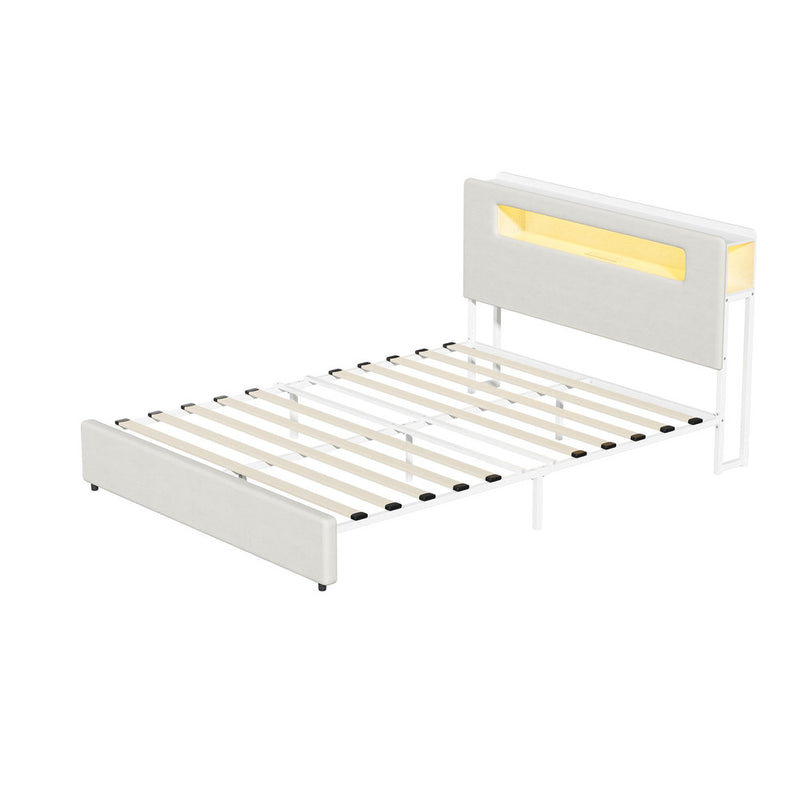 Oikiture Bed Frame Double Size with LED Lights USB Charging Headboad