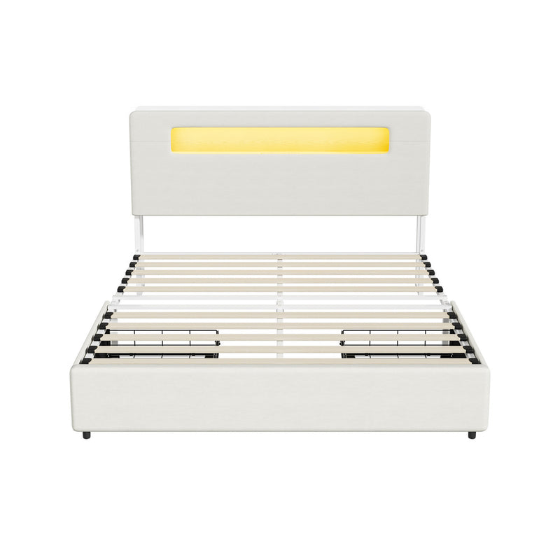 Oikiture Bed Frame 2 Drawers Double Size with LED Charging Bedhead