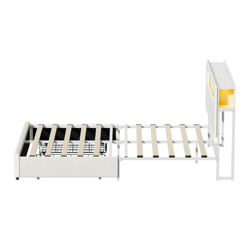 Oikiture Bed Frame 2 Drawers Double Size with LED Charging Bedhead