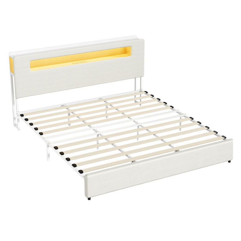 Oikiture Bed Frame King Size with LED Lights USB Charging Headboad