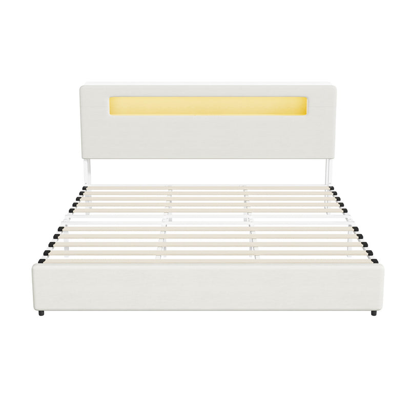 Oikiture Bed Frame King Size with LED Lights USB Charging Headboad