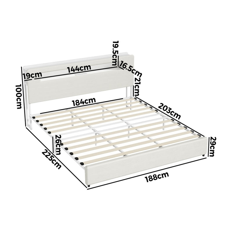 Oikiture Bed Frame King Size with LED Lights USB Charging Headboad