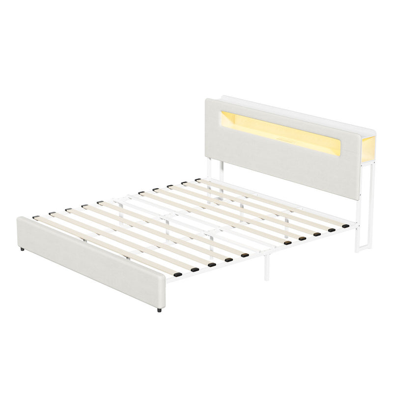 Oikiture Bed Frame King Size with LED Lights USB Charging Headboad