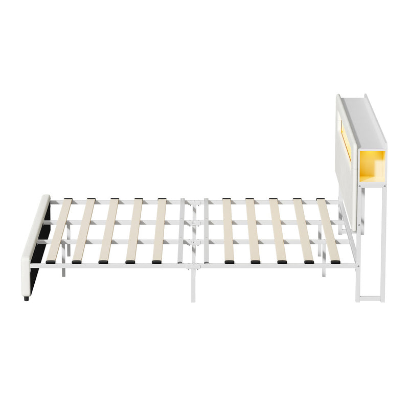 Oikiture Bed Frame King Size with LED Lights USB Charging Headboad