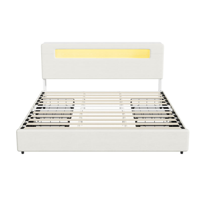 Oikiture Bed Frame 4 Drawers King Size with LED Charging Bedhead