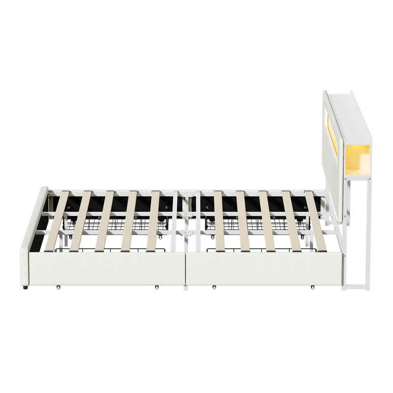 Oikiture Bed Frame 4 Drawers King Size with LED Charging Bedhead