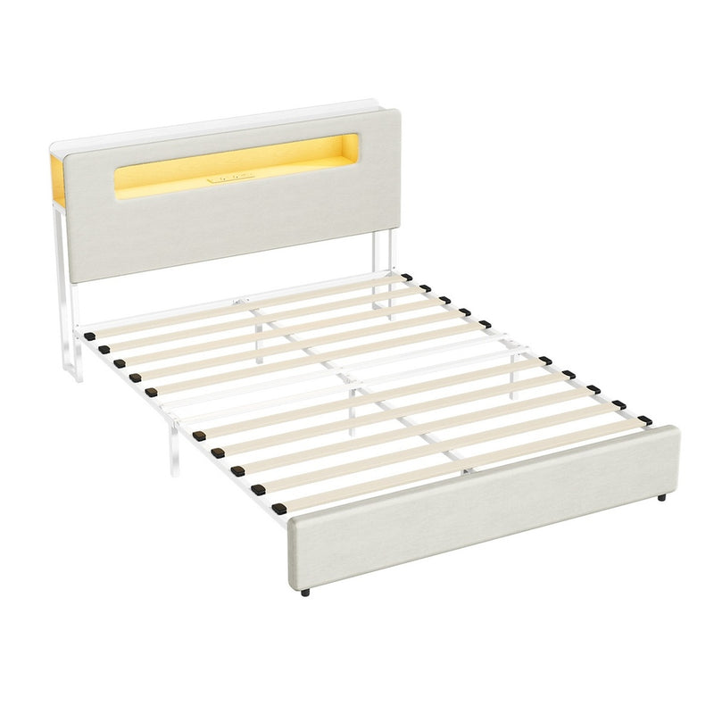 Oikiture Bed Frame Queen Size with LED Lights USB Charging Headboad