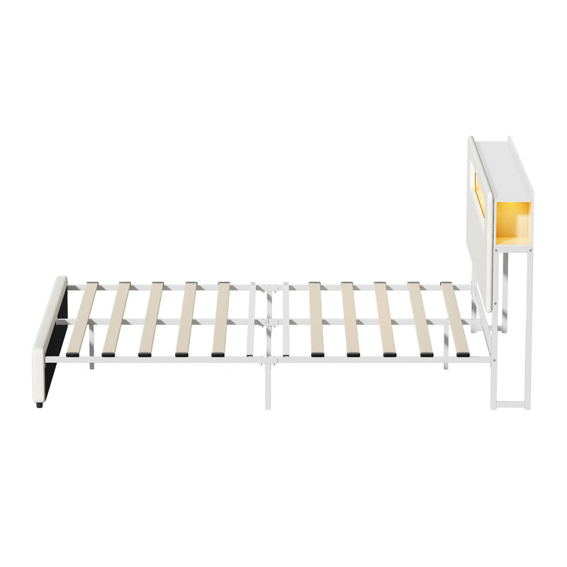 Oikiture Bed Frame Queen Size with LED Lights USB Charging Headboad
