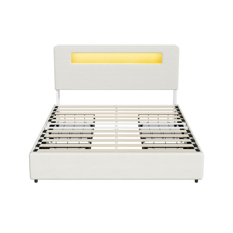 Oikiture Bed Frame 4 Drawers Queen Size with LED Charging Bedhead