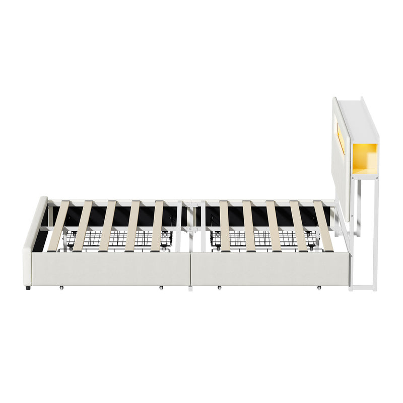 Oikiture Bed Frame 4 Drawers Queen Size with LED Charging Bedhead