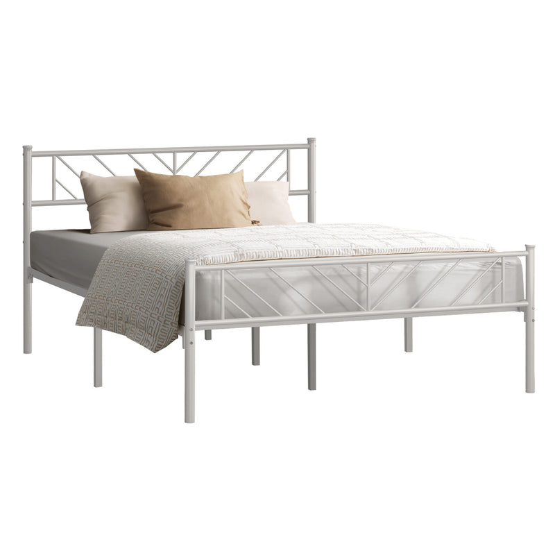 Oikiture Metal Bed Frame Double Metal Base Mattress Platform White