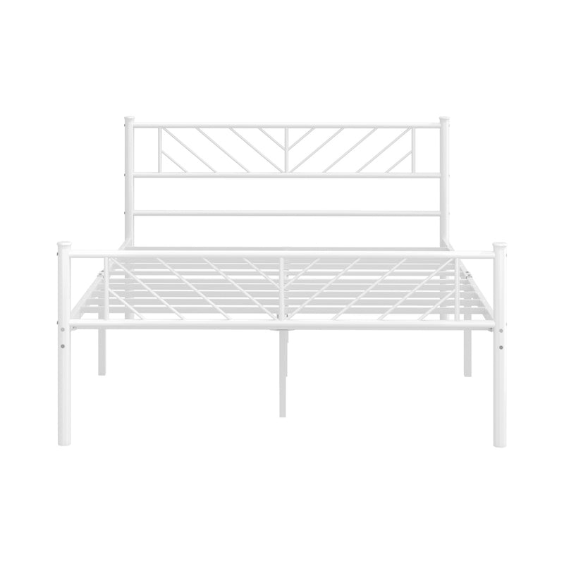 Oikiture Metal Bed Frame Double Metal Base Mattress Platform White