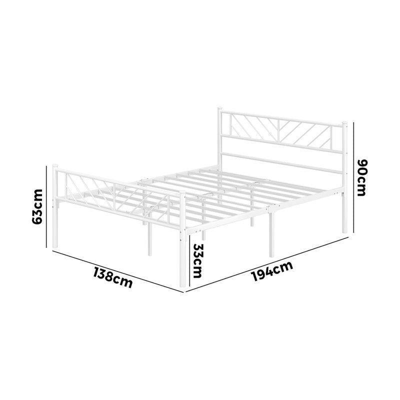 Oikiture Metal Bed Frame Double Metal Base Mattress Platform White