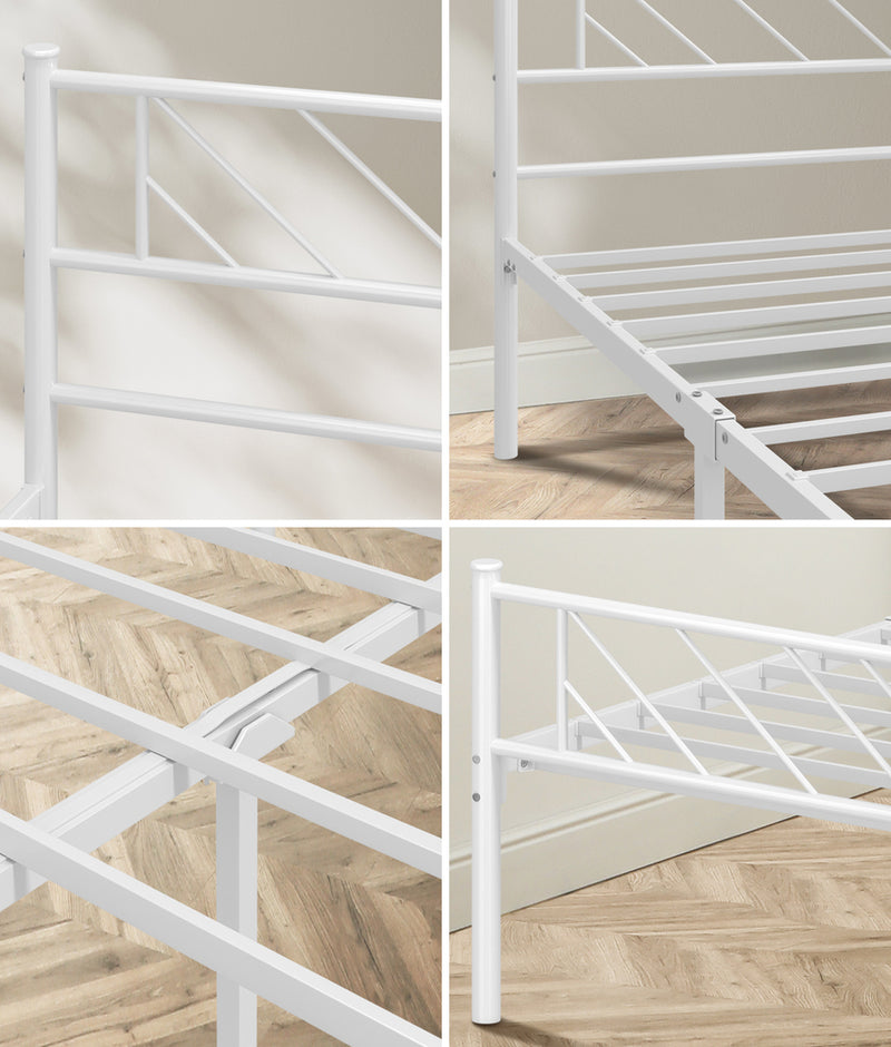 Oikiture Metal Bed Frame Double Metal Base Mattress Platform White
