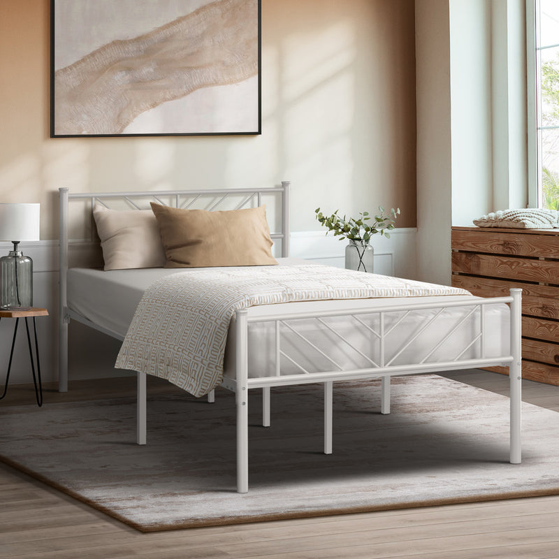Oikiture Metal Bed Frame King Single Metal Base Platform White