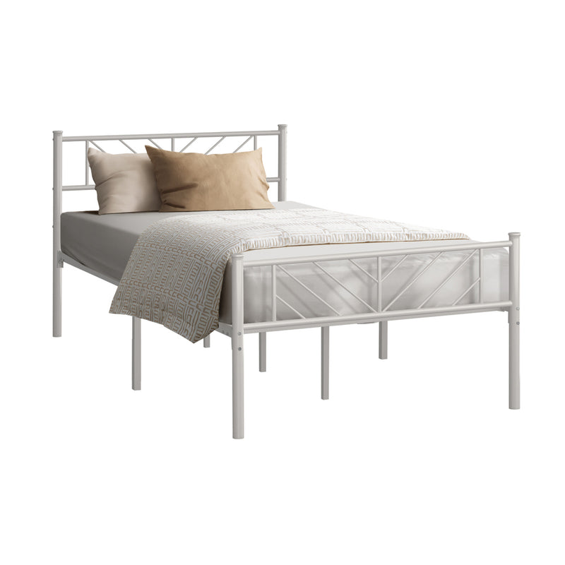 Oikiture Metal Bed Frame King Single Metal Base Platform White