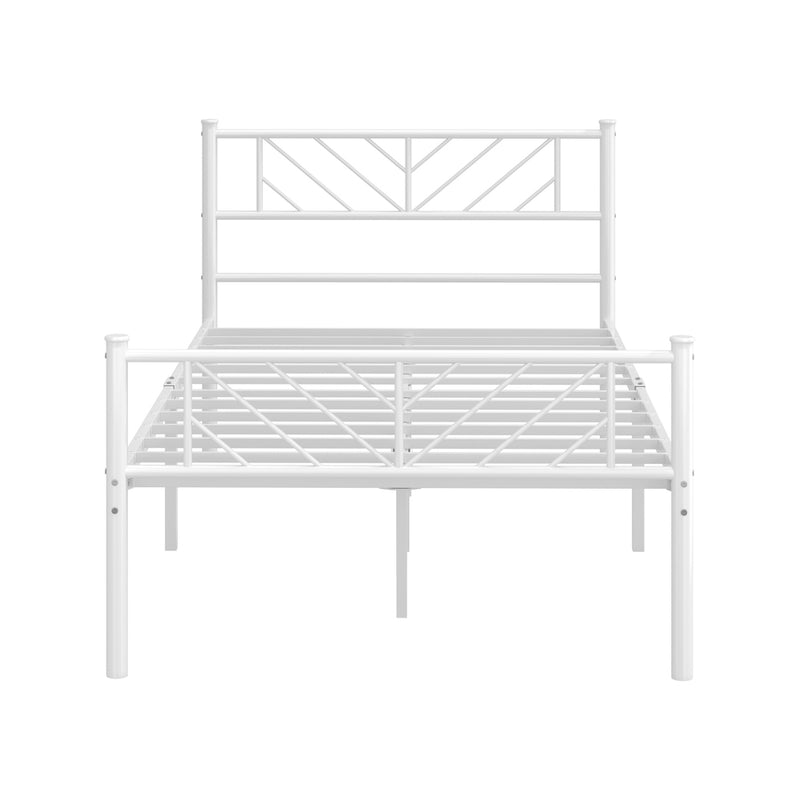 Oikiture Metal Bed Frame King Single Metal Base Platform White