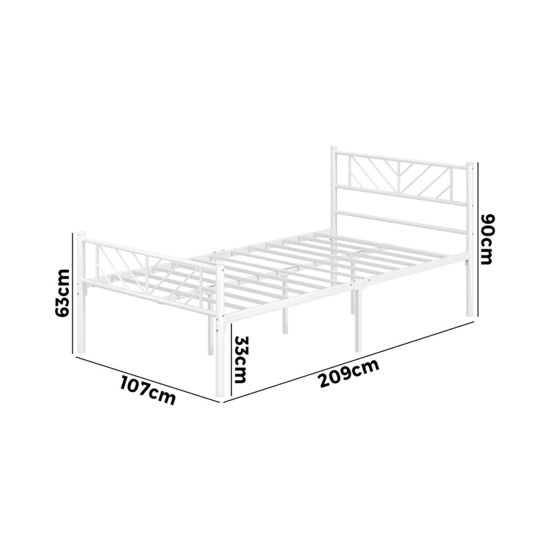 Oikiture Metal Bed Frame King Single Metal Base Platform White