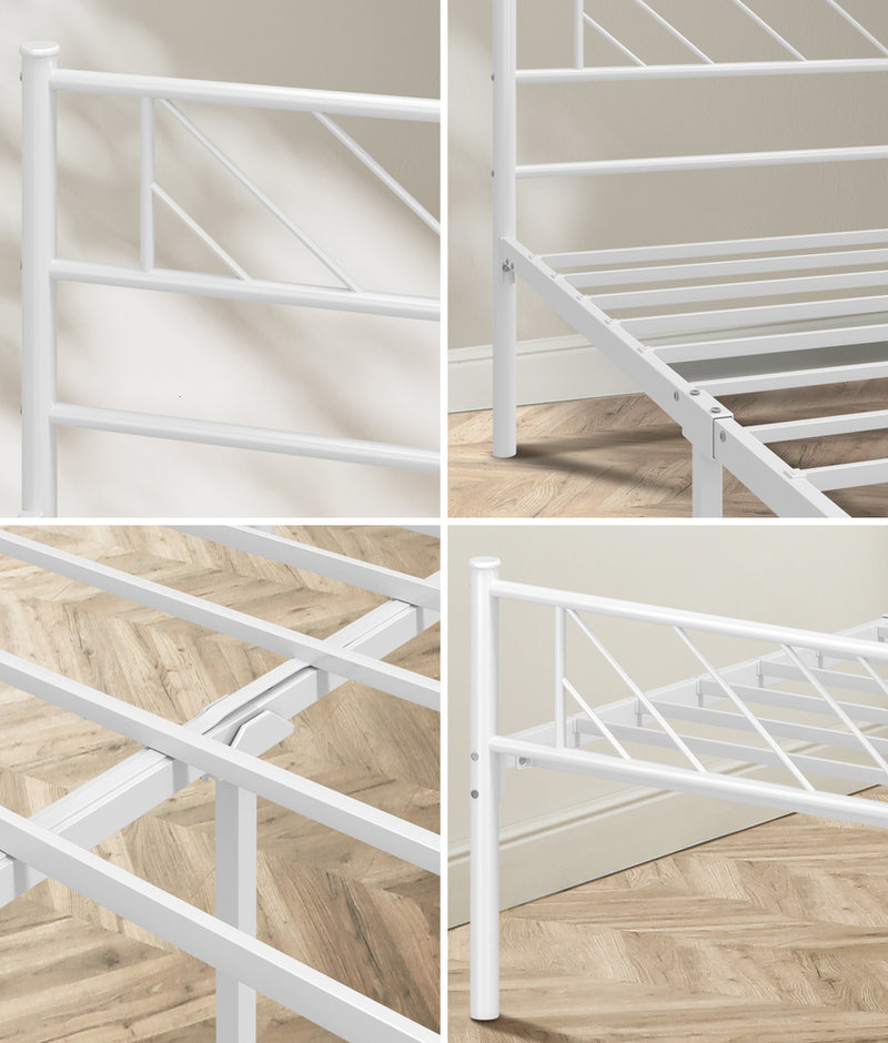 Oikiture Metal Bed Frame King Single Metal Base Platform White