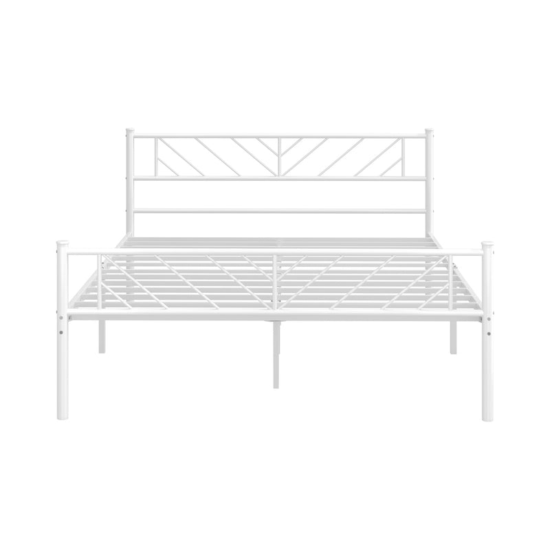 Oikiture Metal Bed Frame Queen Size Metal Base Mattress Platform White