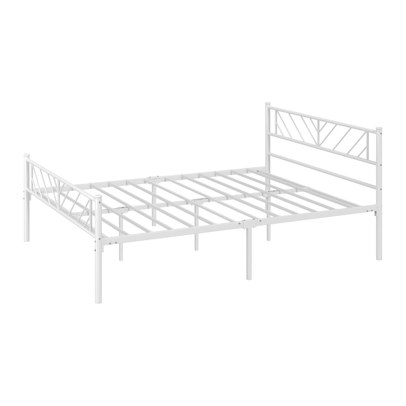 Oikiture Metal Bed Frame Queen Size Metal Base Mattress Platform White