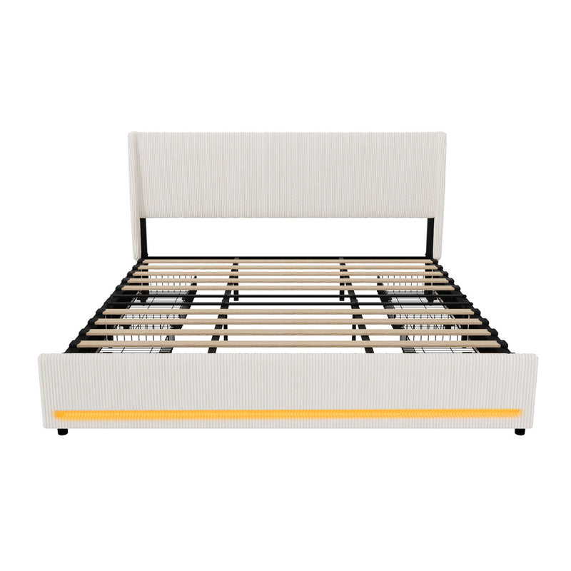 Oikiture LED Bed Frame King Size with Charging Station & 4 Drawers