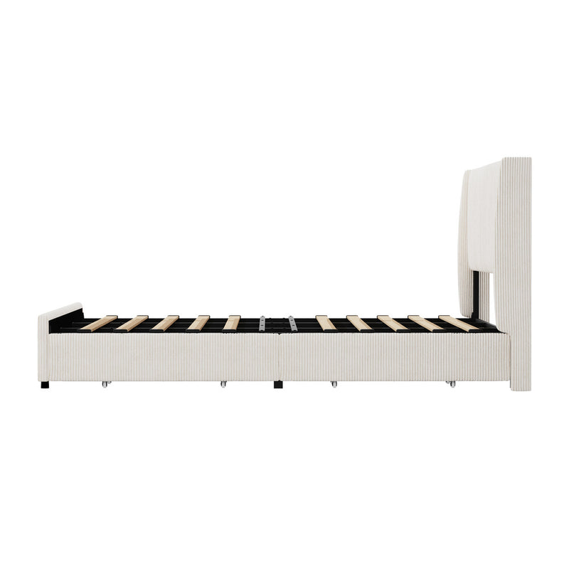 Oikiture LED Bed Frame King Size with Charging Station & 4 Drawers