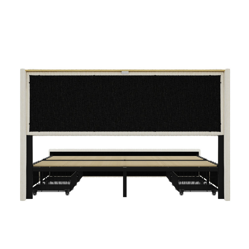 Oikiture LED Bed Frame King Size with Charging Station & 4 Drawers