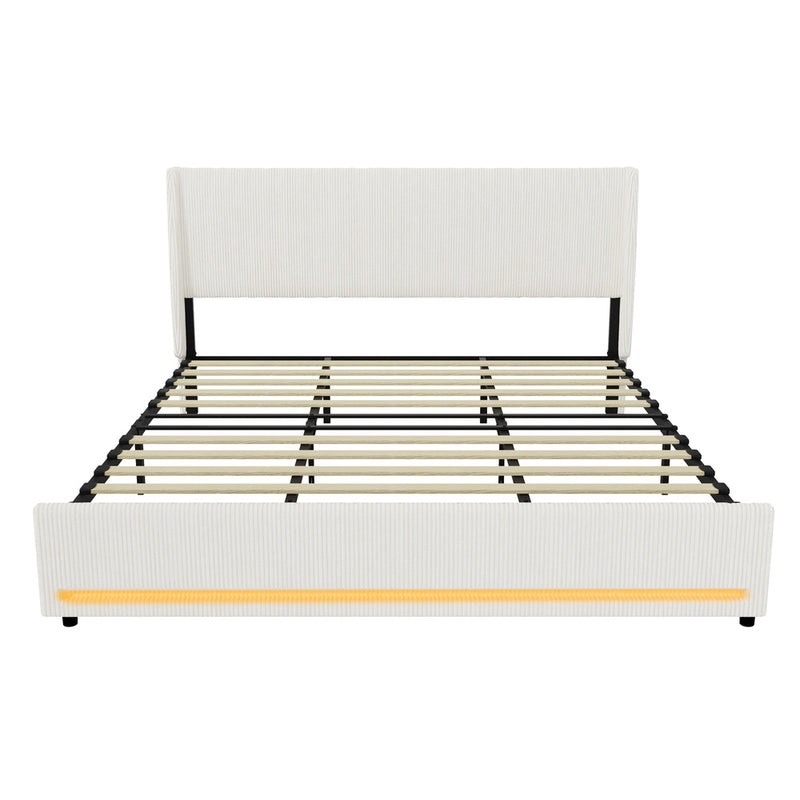 Oikiture Bed Frame King LED Storge Headboard With USB Charging