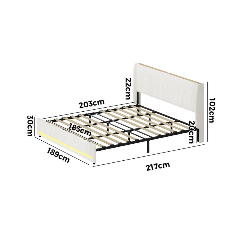 Oikiture Bed Frame King LED Storge Headboard With USB Charging