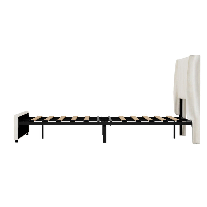 Oikiture Bed Frame King LED Storge Headboard With USB Charging