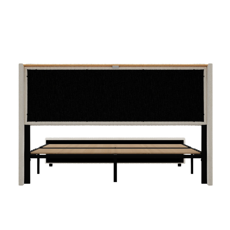 Oikiture Bed Frame King LED Storge Headboard With USB Charging