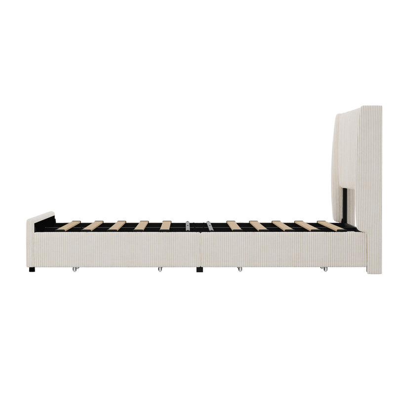 Oikiture LED Bed Frame Queen Size with Charging Station & 4 Drawers