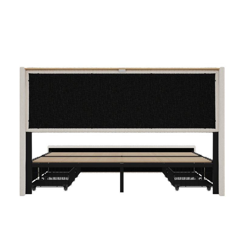 Oikiture LED Bed Frame Queen Size with Charging Station & 4 Drawers