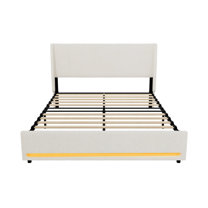 Oikiture Bed Frame Queen LED Storge Headboard With USB Charging