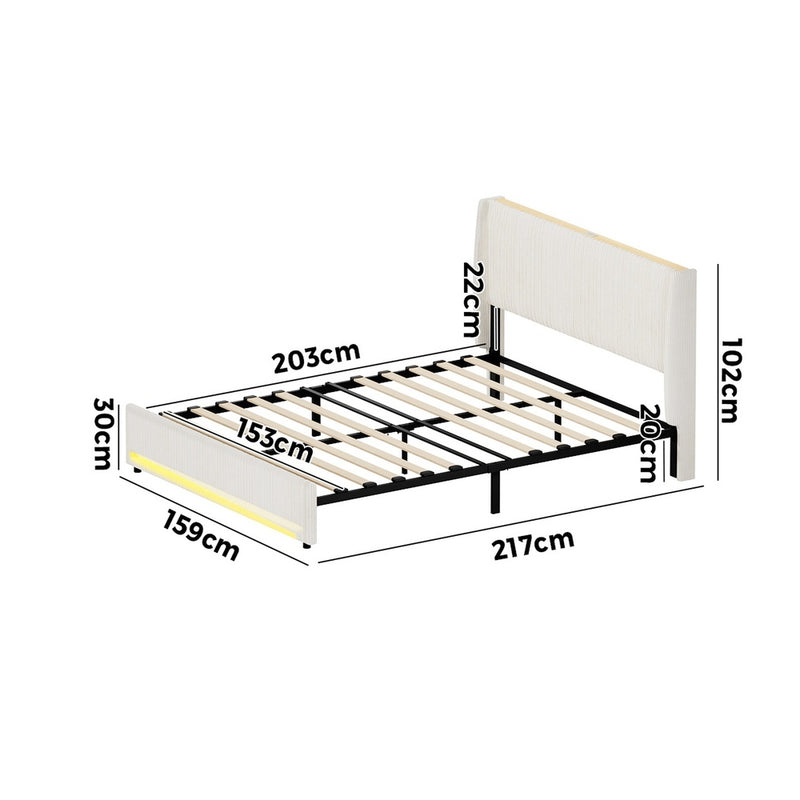 Oikiture Bed Frame Queen LED Storge Headboard With USB Charging