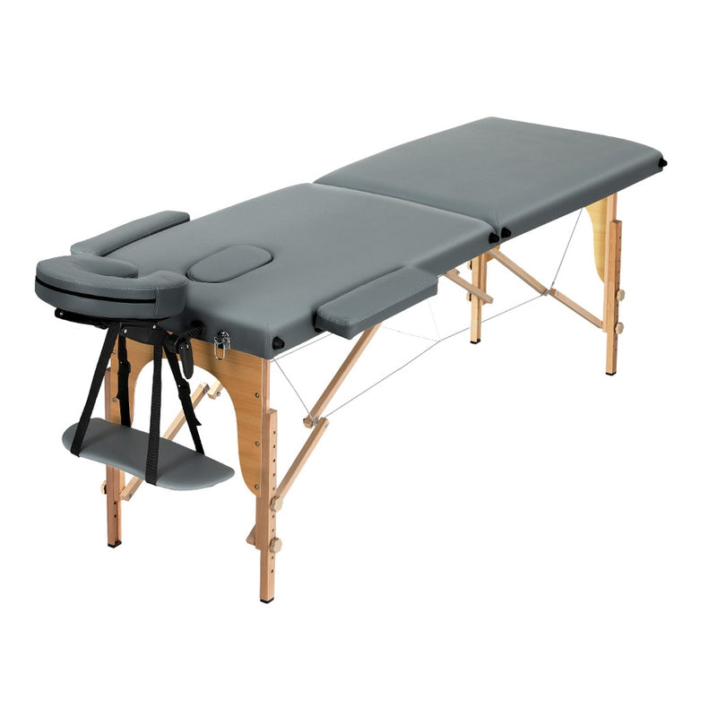 Zenses Massage Table 56cm Portable 2 Fold Wooden Beauty Bed Grey