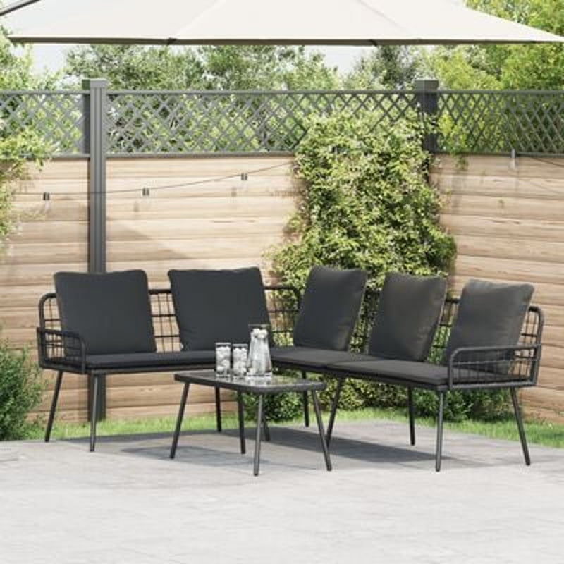 vidaXL Garden Sofa Set with Cushion 2 pcs Black Poly Rattan
