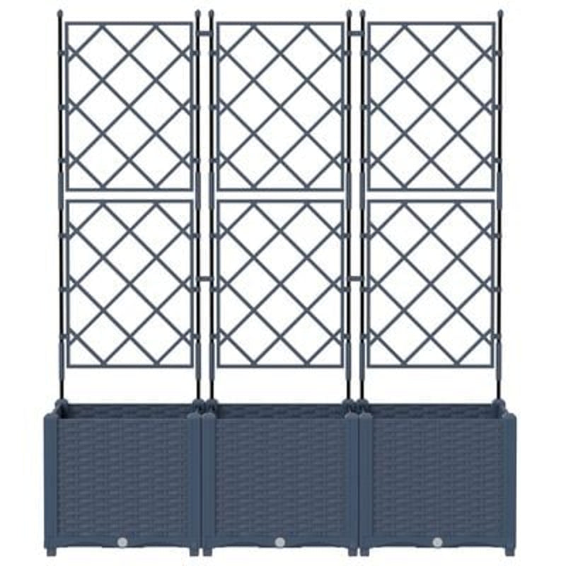 vidaXL Garden Planter with Trellis 3 pcs Grey 120 x 40 x 143 cm PP