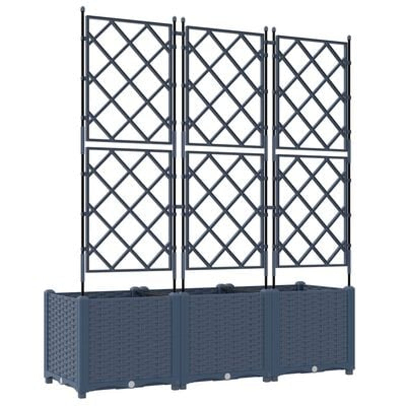 vidaXL Garden Planter with Trellis 3 pcs Grey 120 x 40 x 143 cm PP