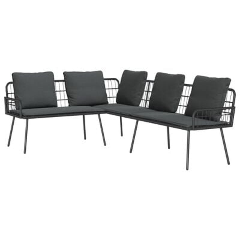 vidaXL Garden Sofa Set with Cushion 2 pcs Black Poly Rattan